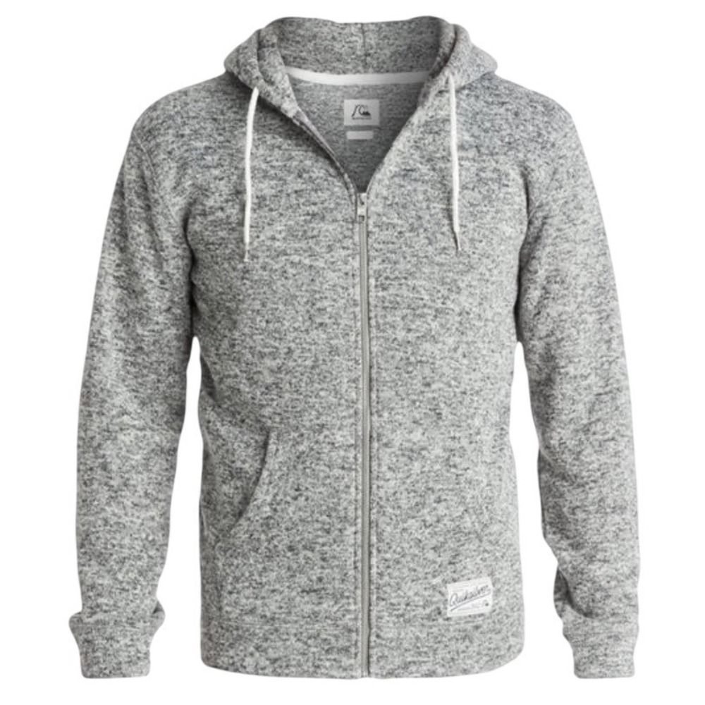 Quiksilver Mens Full Zip Hoodie Grey Heather Marl Knit Fleece Sweatshirt Size M
